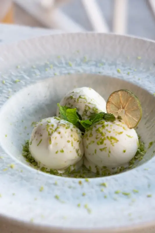 Lime and mint sorbet with zest garnish