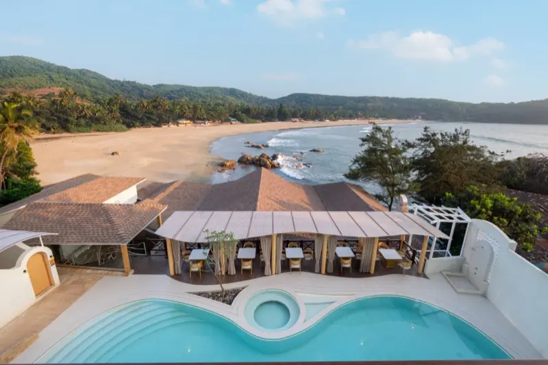Panoramic view of resort overlooking Kudle Beach and Arabian Sea